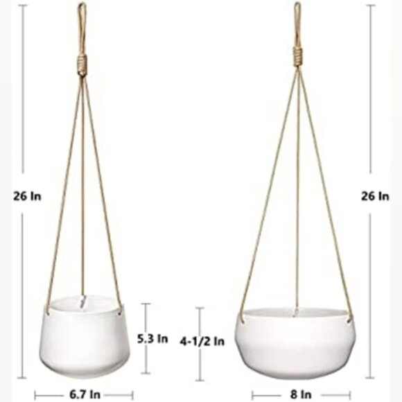 Modern White Ceramic Hanging Planters | Set of 2 | Indoor/Outdoor - Picture 2 of 4